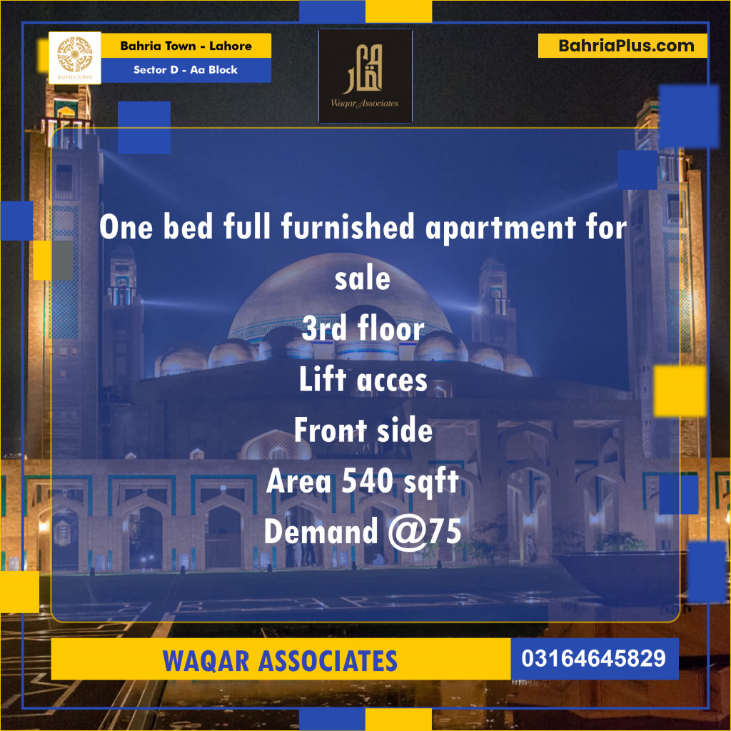 540 Sq. Ft. Residential Apartment for Sale in Sector D - AA Block -  Bahria Town, Lahore - (BP-283603)