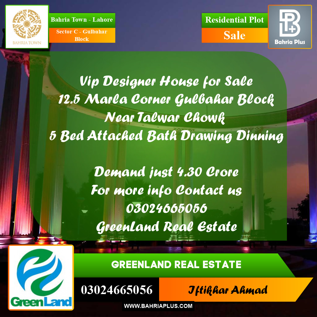 12.5 Marla Residential Plot for Sale in Sector C - Gulbahar Block -  Bahria Town, Lahore - (BP-283606)