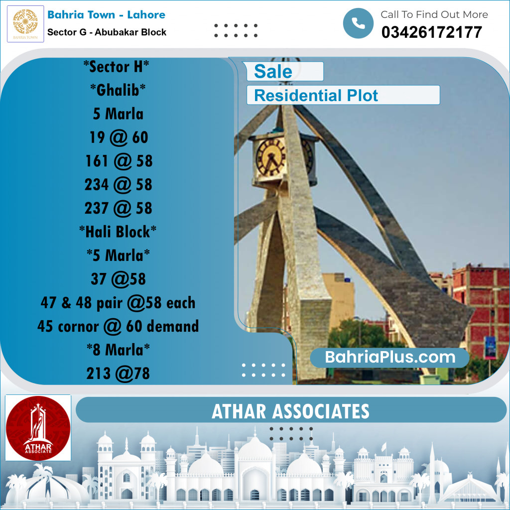 5 Marla Residential Plot for Sale in Sector G - Abubakar Block -  Bahria Town, Lahore - (BP-283615)