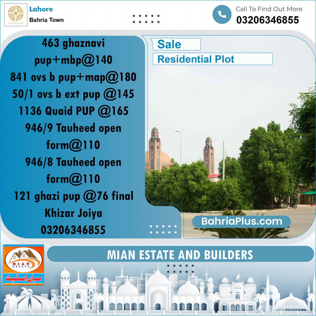 10 Marla Residential Plot for Sale in Bahria Town, Lahore - (BP-283639)