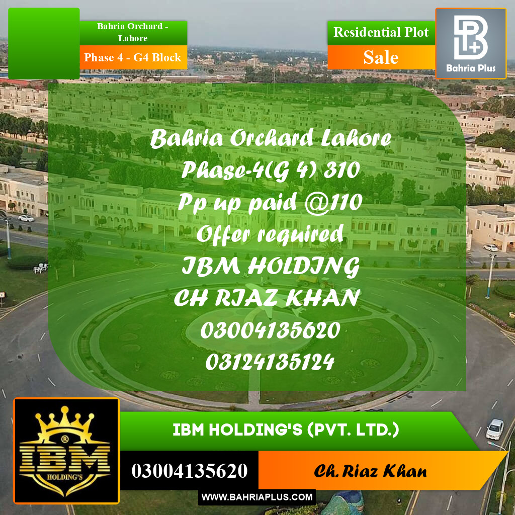 10 Marla Residential Plot for Sale in Phase 4 - G4 Block -  Bahria Orchard, Lahore - (BP-283676)