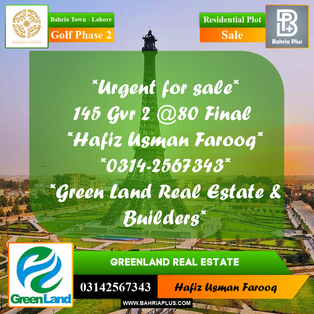 10 Marla Residential Plot for Sale in Golf Phase 2 -  Bahria Town, Lahore - (BP-283712)