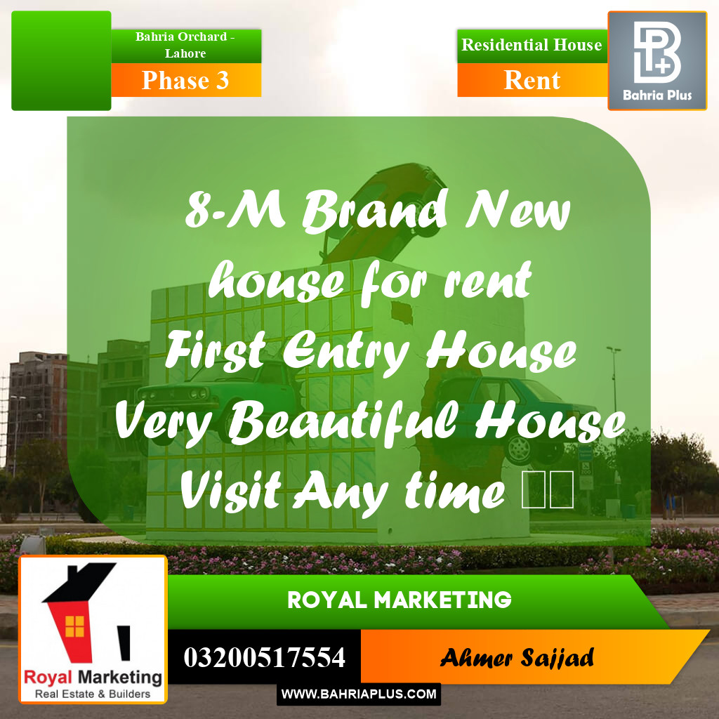 8 Marla Residential House for Rent in Phase 3 -  Bahria Orchard, Lahore - (BP-283785)