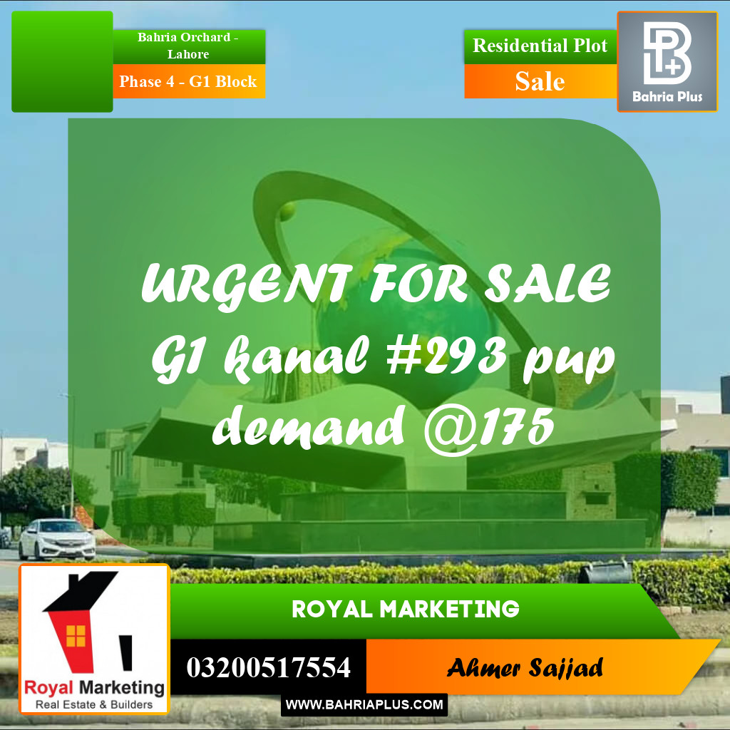 1 Kanal Residential Plot for Sale in Phase 4 - G1 Block -  Bahria Orchard, Lahore - (BP-283798)