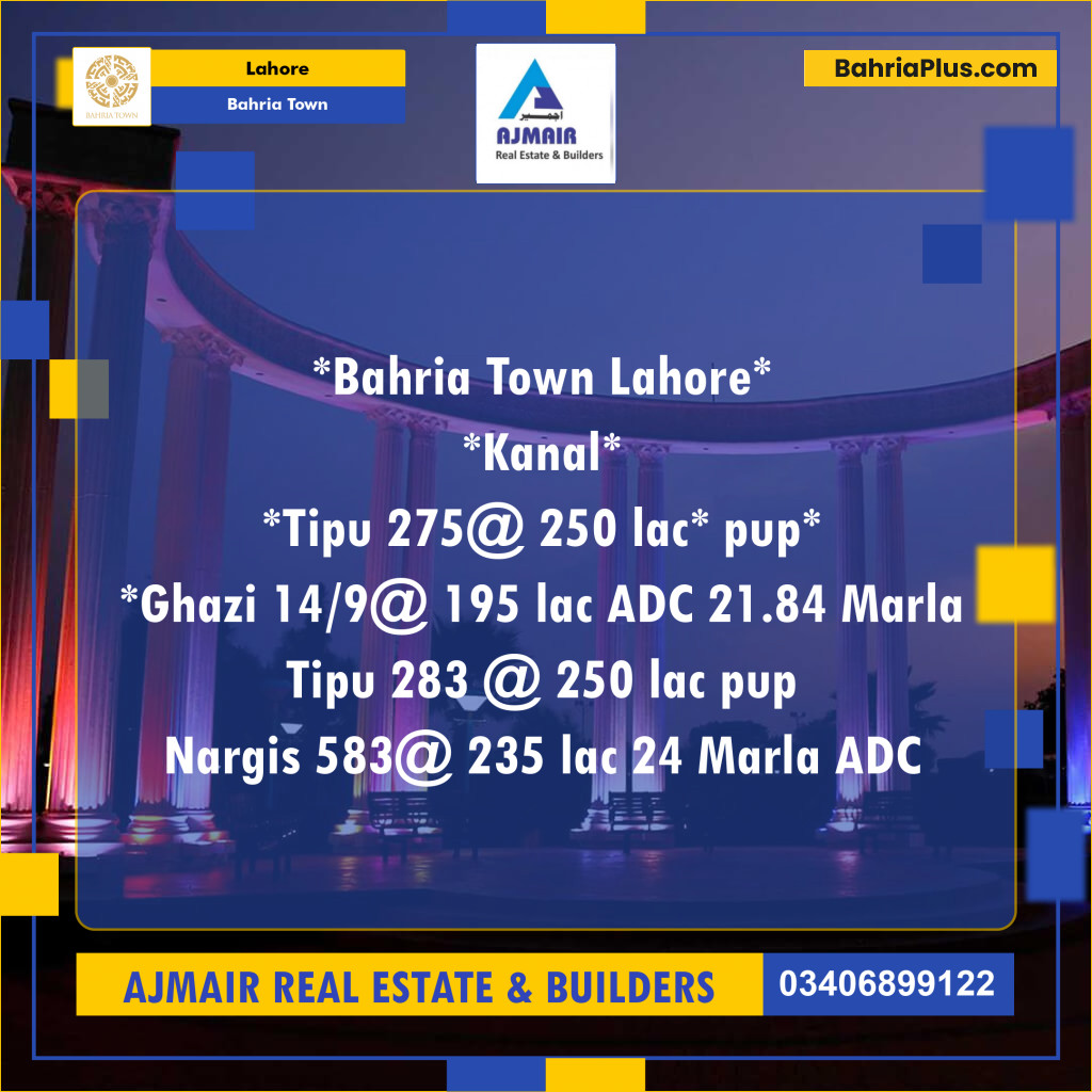 1 Kanal Residential Plot for Sale in Bahria Town, Lahore - (BP-283807)