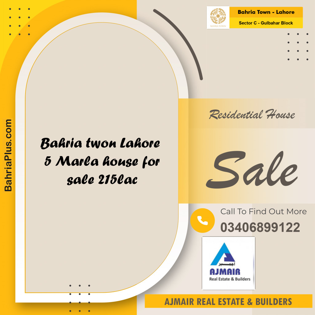 5 Marla Residential House for Sale in Sector C - Gulbahar Block -  Bahria Town, Lahore - (BP-283809)