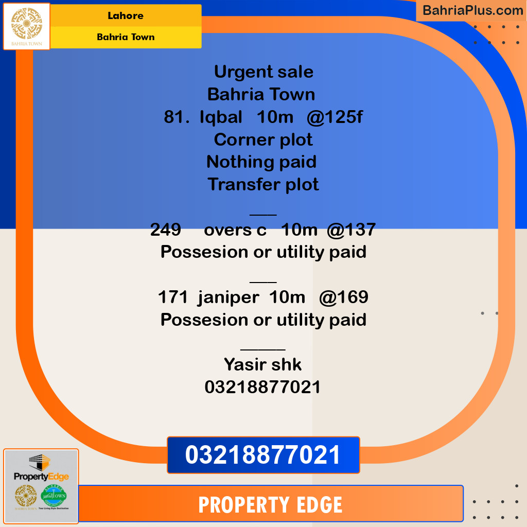 Residential Plot for Sale in Bahria Town, Lahore - (BP-283821)