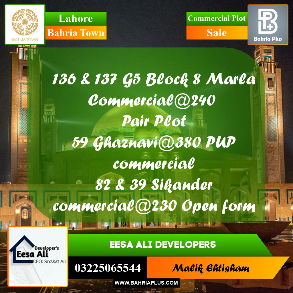 Commercial Plot for Sale in Bahria Town, Lahore - (BP-283848)