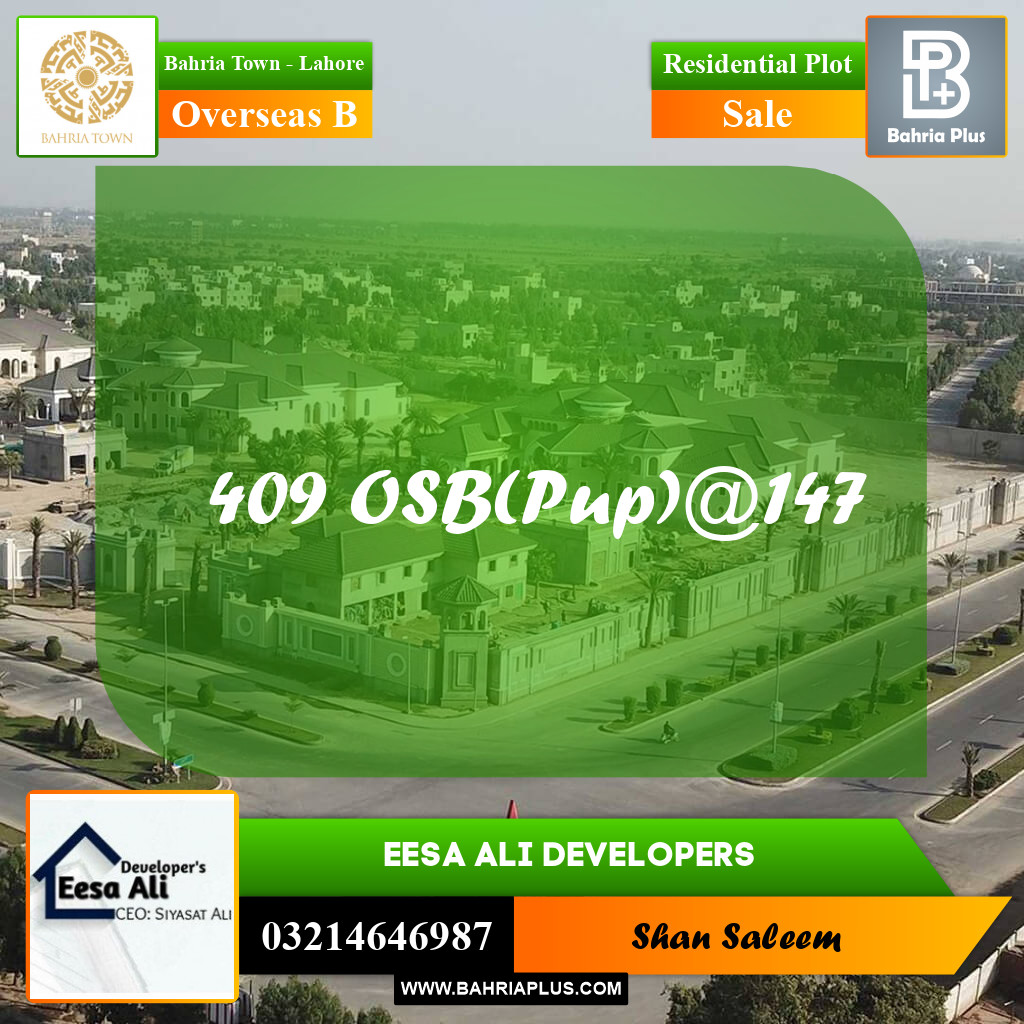 10 Marla Residential Plot for Sale in Overseas B -  Bahria Town, Lahore - (BP-283875)