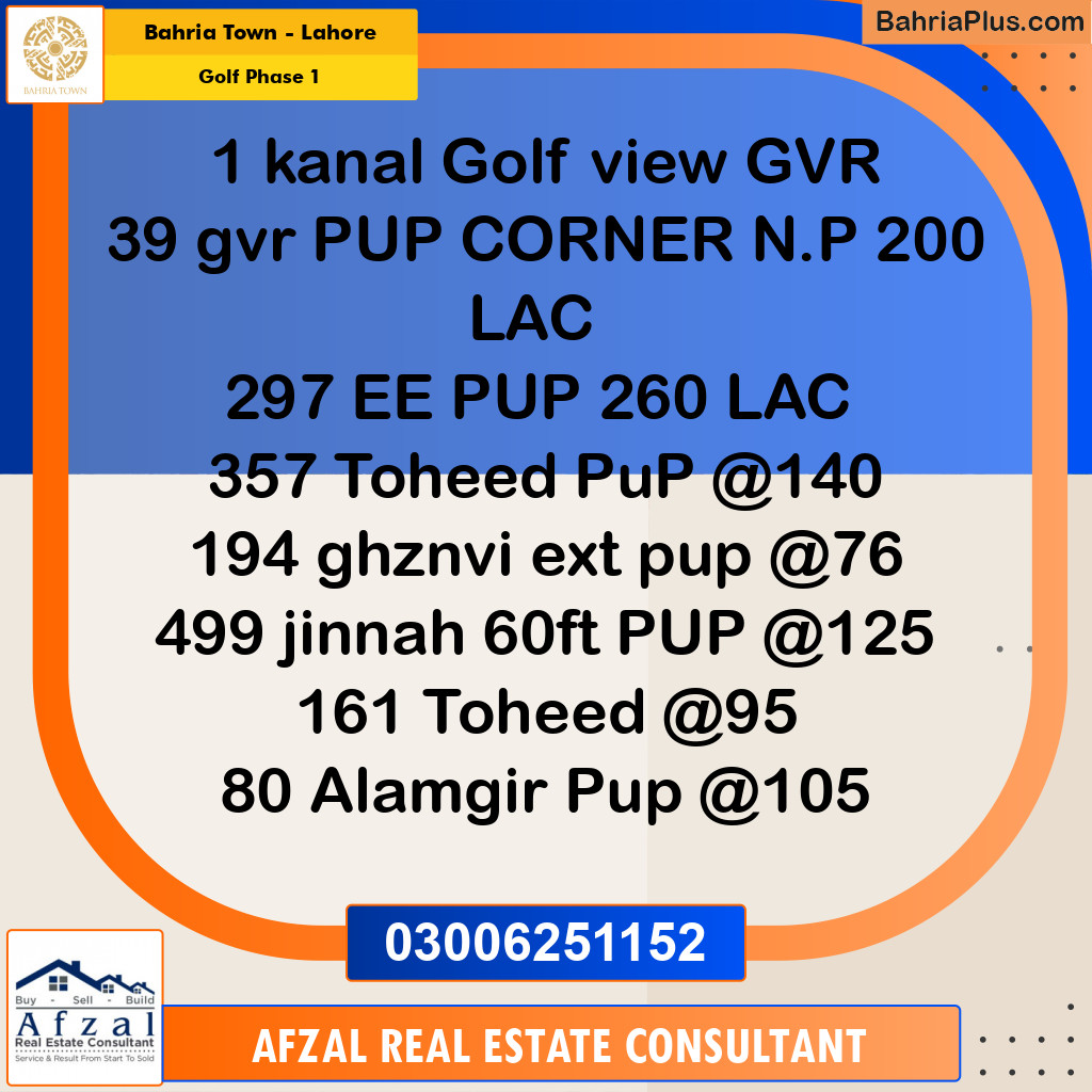 1 Kanal Residential Plot for Sale in Golf Phase 1 -  Bahria Town, Lahore - (BP-283893)