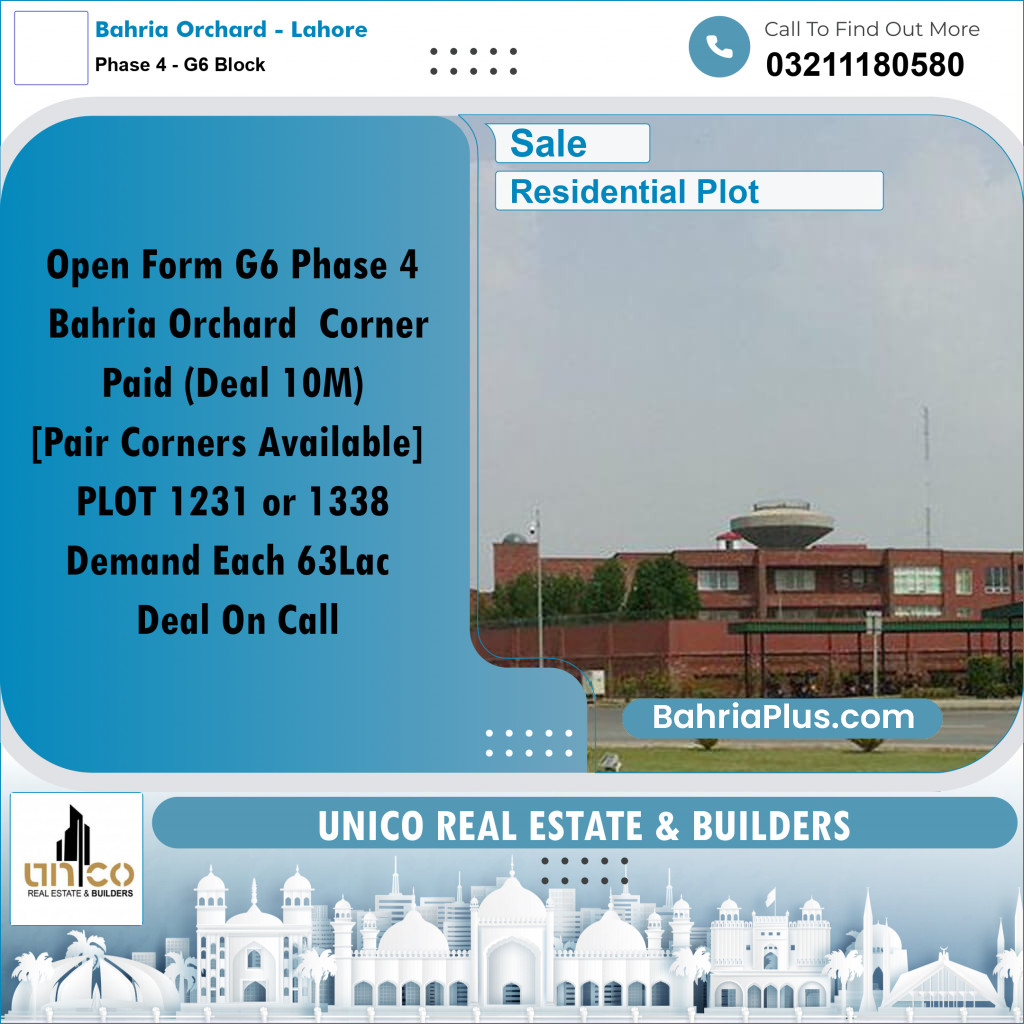 10 Marla Residential Plot for Sale in Phase 4 - G6 Block -  Bahria Orchard, Lahore - (BP-283915)