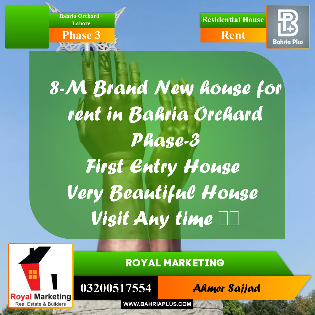 8 Marla Residential House for Rent in Phase 3 -  Bahria Orchard, Lahore - (BP-283945)