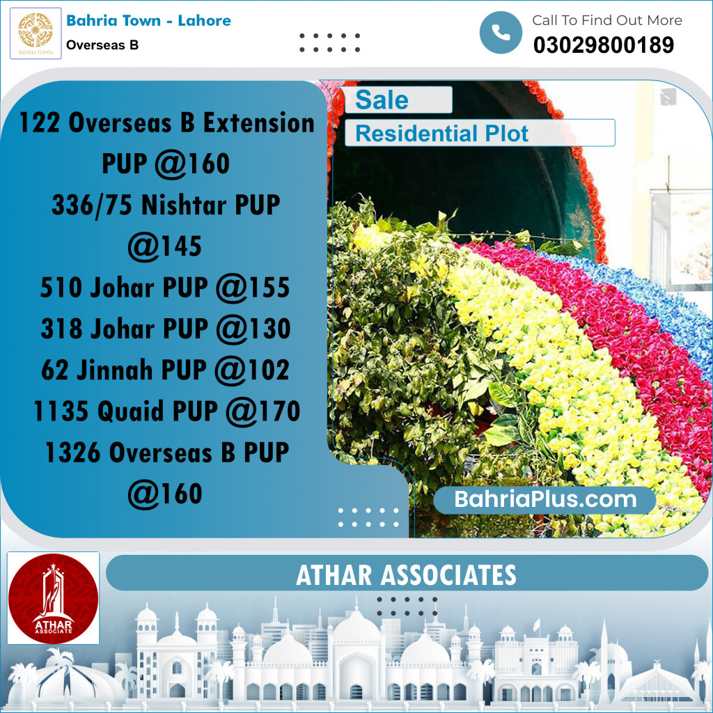 10 Marla Residential Plot for Sale in Overseas B -  Bahria Town, Lahore - (BP-283946)