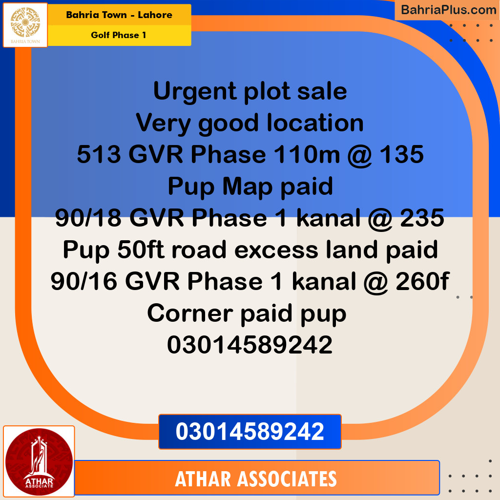 10 Marla Residential Plot for Sale in Golf Phase 1 -  Bahria Town, Lahore - (BP-283978)
