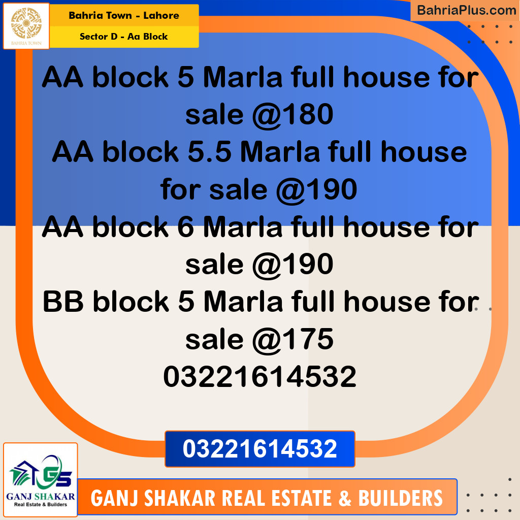 5 Marla Residential House for Sale in Sector D - AA Block -  Bahria Town, Lahore - (BP-283985)