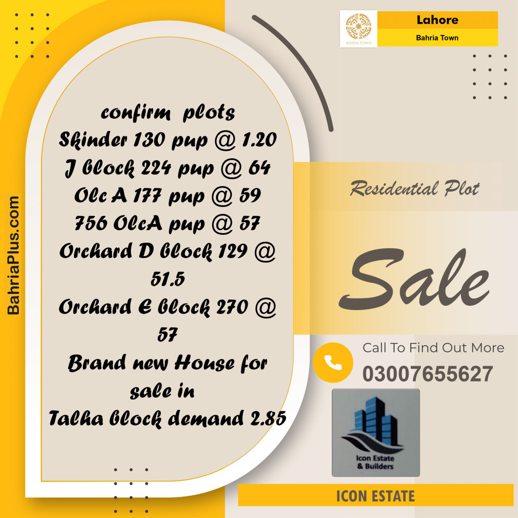 Residential Plot for Sale in Bahria Town, Lahore - (BP-284000)