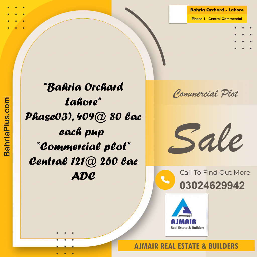 5 Marla Commercial Plot for Sale in Phase 1 - Central Commercial -  Bahria Orchard, Lahore - (BP-284022)