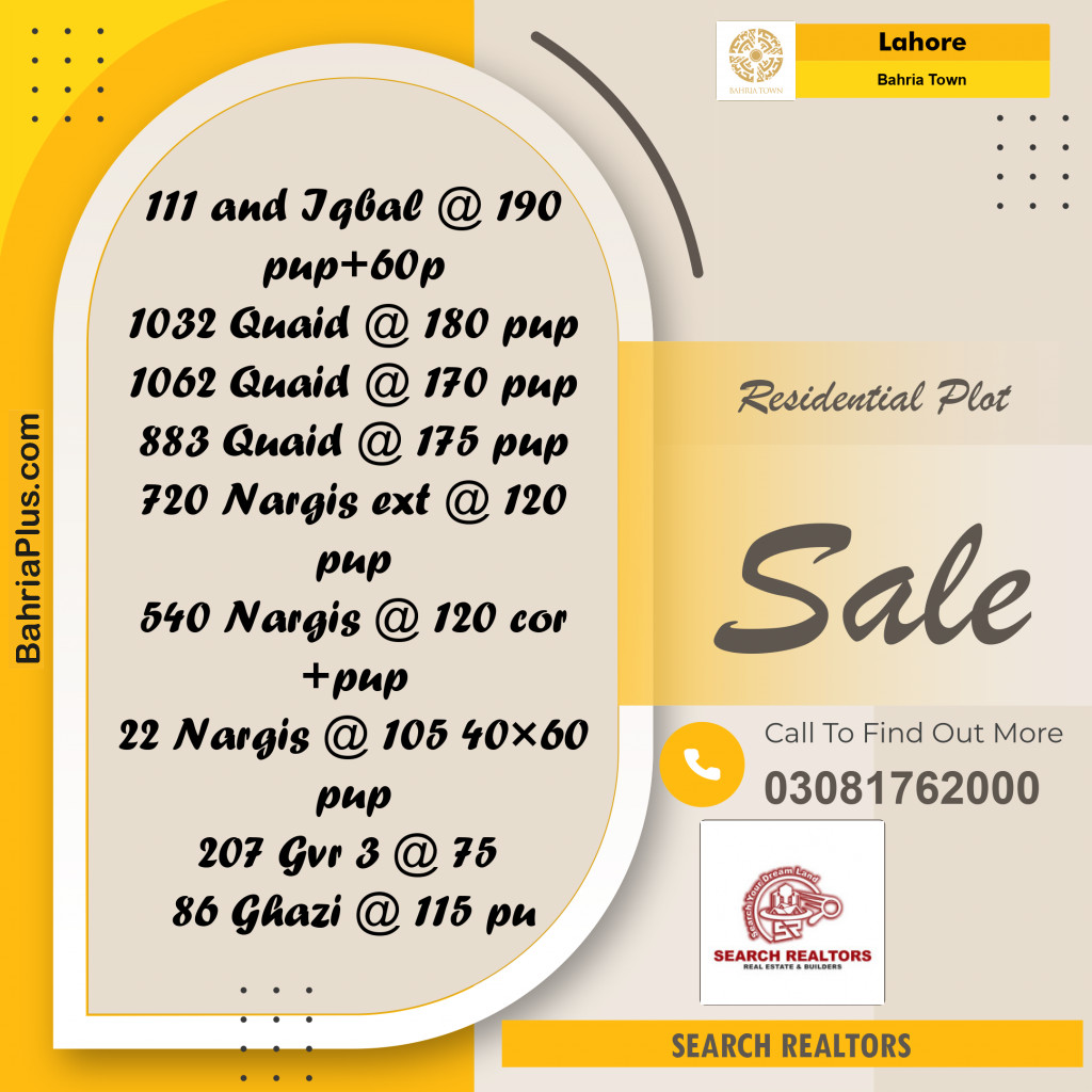 10 Marla Residential Plot for Sale in Bahria Town, Lahore - (BP-284026)