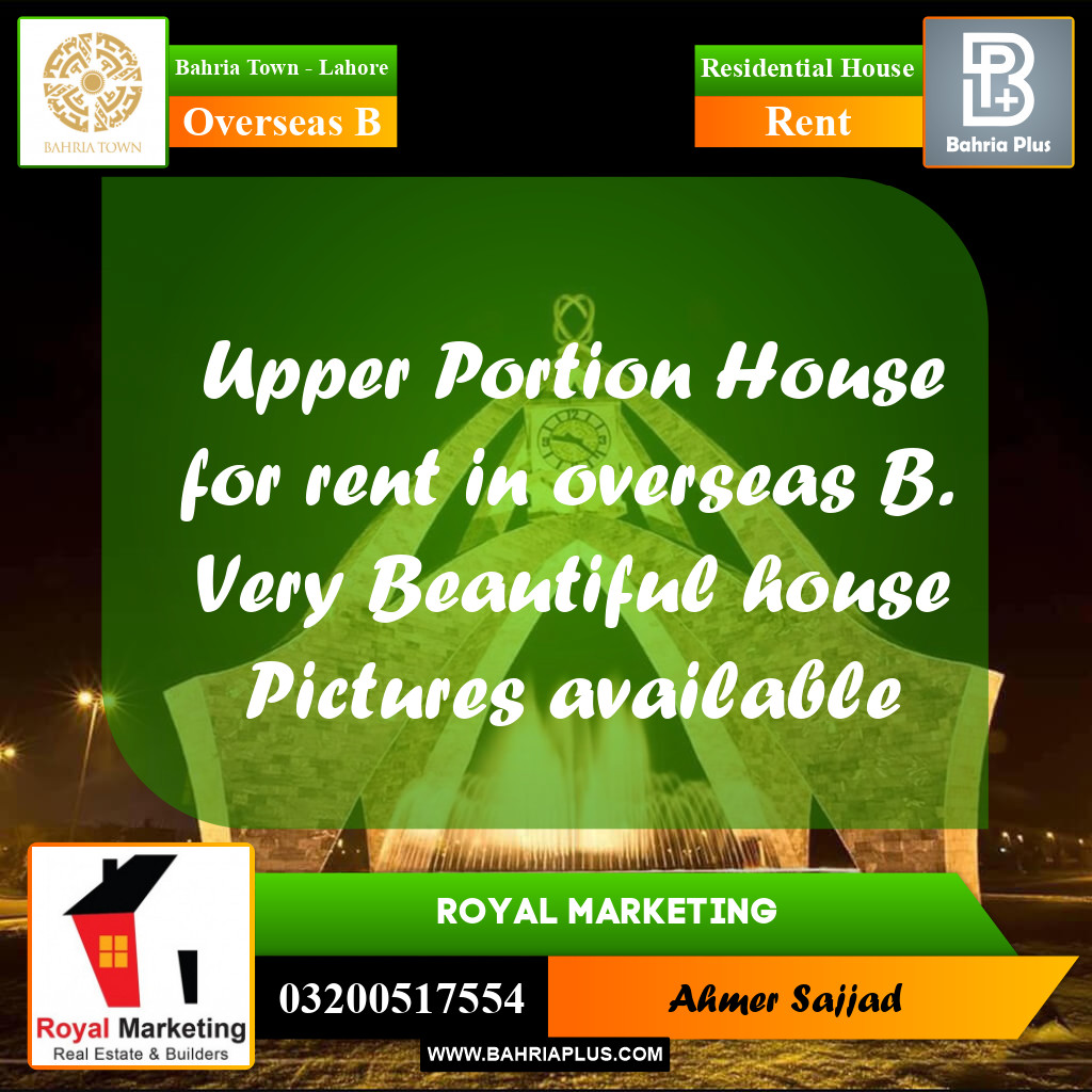 10 Marla Residential House for Rent in Overseas B -  Bahria Town, Lahore - (BP-284105)