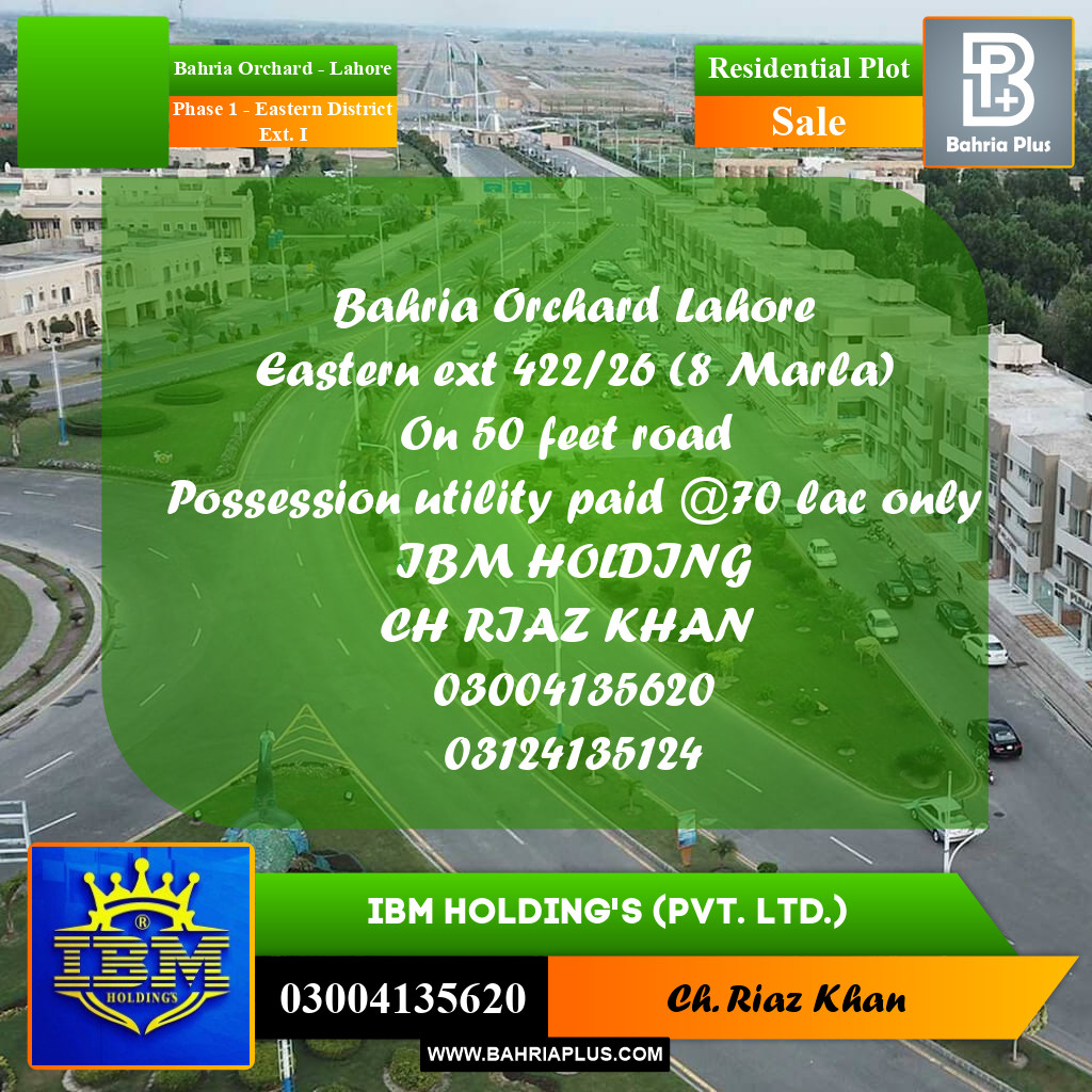 8 Marla Residential Plot for Sale in Phase 1 - Eastern District Ext. I -  Bahria Orchard, Lahore - (BP-284121)
