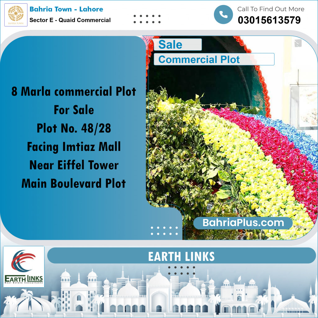 8 Marla Commercial Plot for Sale in Sector E - Quaid Commercial -  Bahria Town, Lahore - (BP-284140)