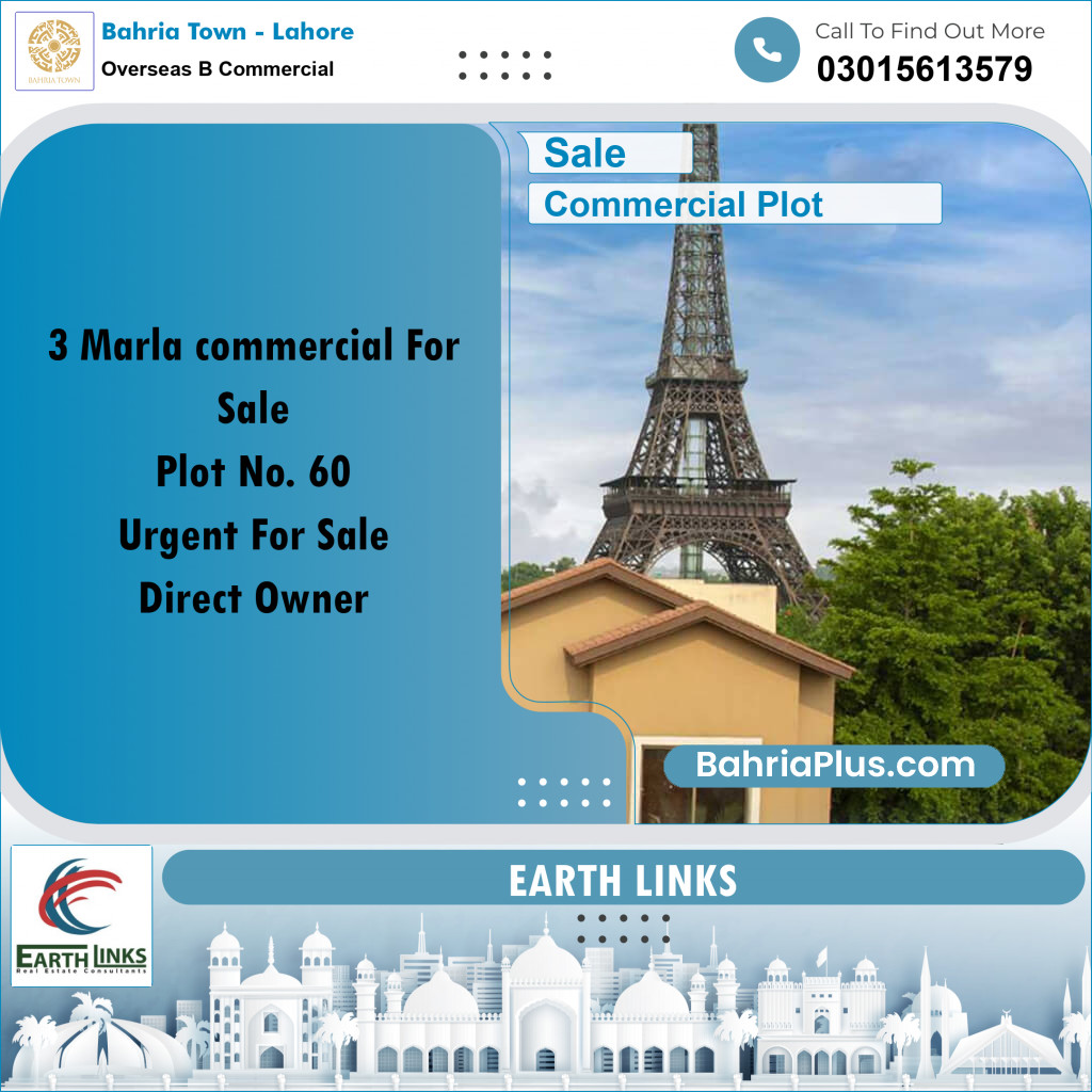 3 Marla Commercial Plot for Sale in Overseas B Commercial -  Bahria Town, Lahore - (BP-284144)