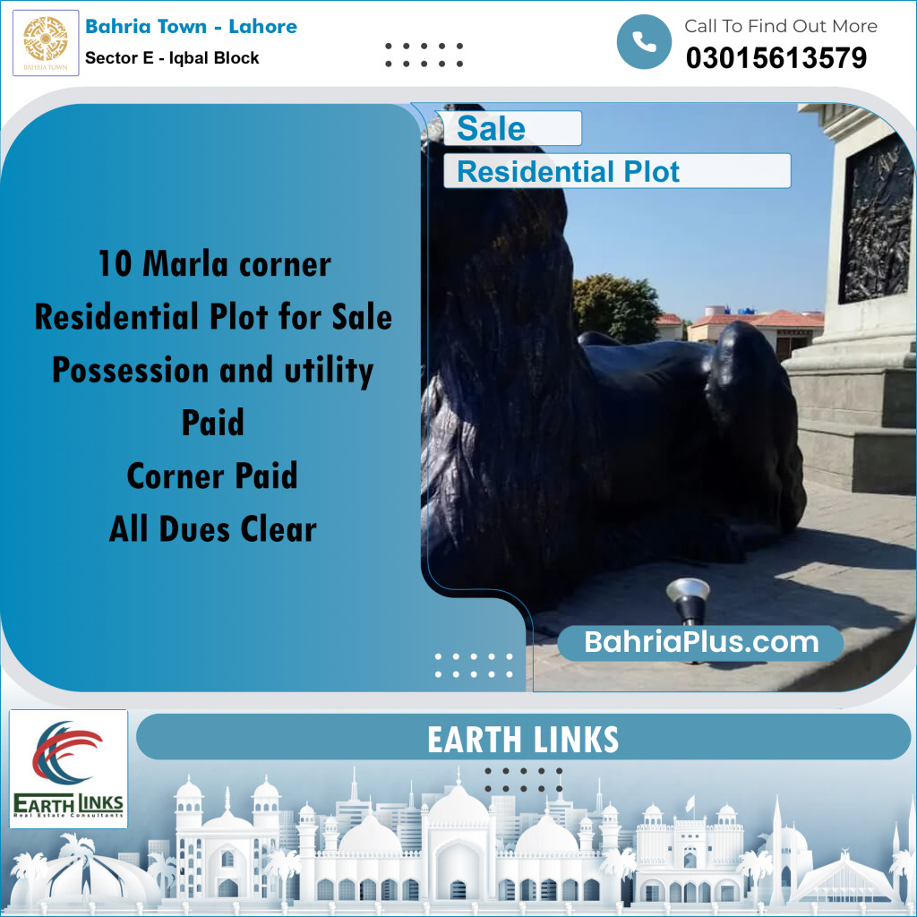 10 Marla Residential Plot for Sale in Sector E - Iqbal Block -  Bahria Town, Lahore - (BP-284165)