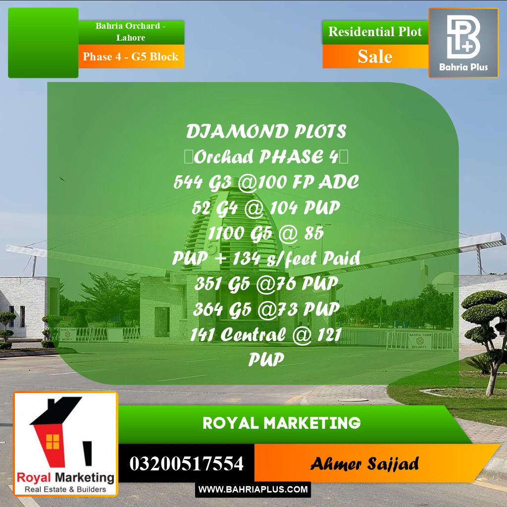 Residential Plot for Sale in Phase 4 - G5 Block -  Bahria Orchard, Lahore - (BP-284195)