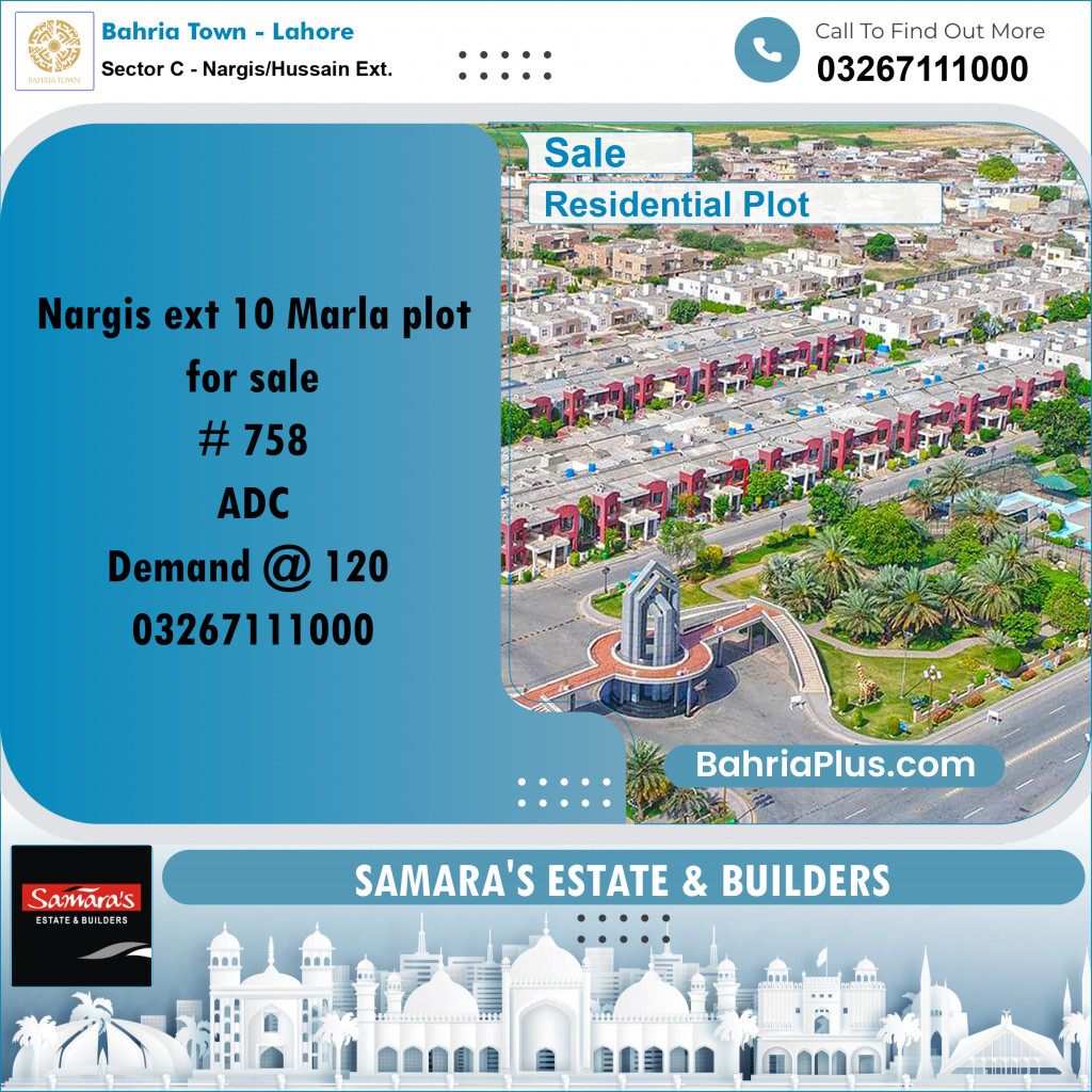 10 Marla Residential Plot for Sale in Sector C - Nargis/Hussain Ext. -  Bahria Town, Lahore - (BP-284275)