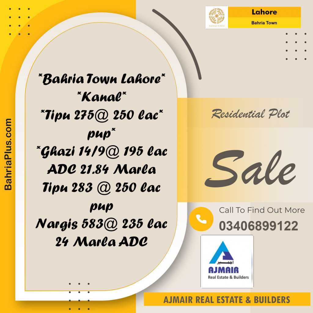 1 Kanal Residential Plot for Sale in Bahria Town, Lahore - (BP-284282)