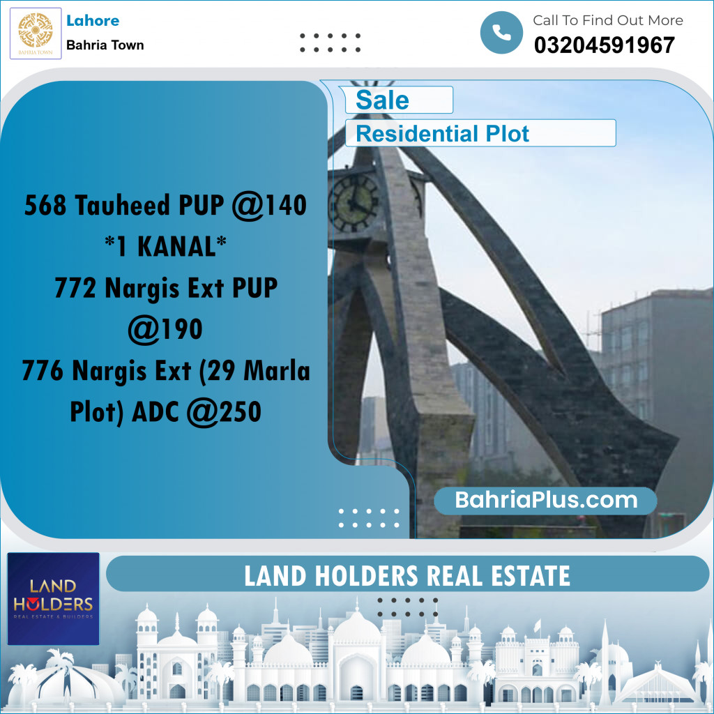 Residential Plot for Sale in Bahria Town, Lahore - (BP-284298)