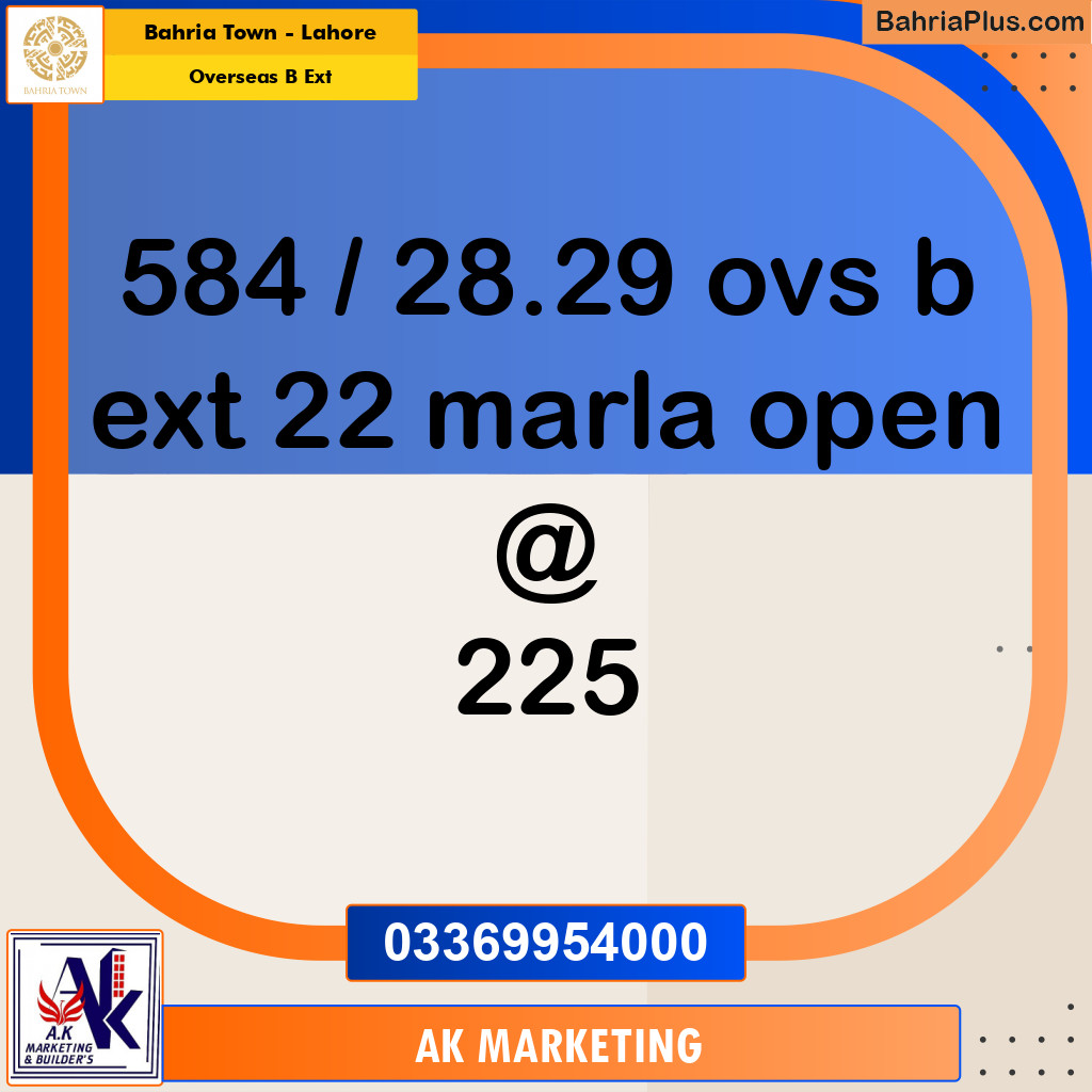 22 Marla Residential Plot for Sale in Overseas B Ext -  Bahria Town, Lahore - (BP-284303)