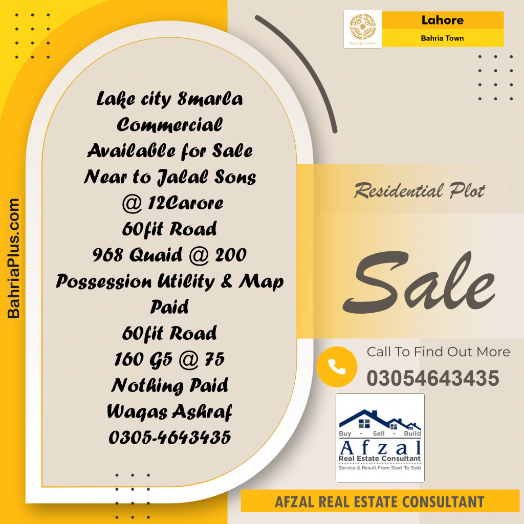 Residential Plot for Sale in Bahria Town, Lahore - (BP-284309)