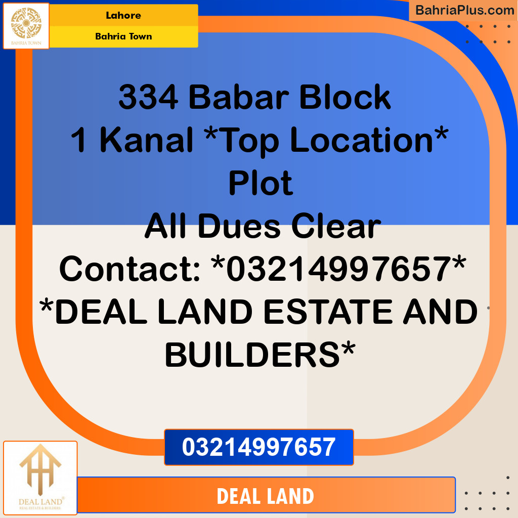 Residential Plot for Sale in Bahria Town, Lahore - (BP-284340)