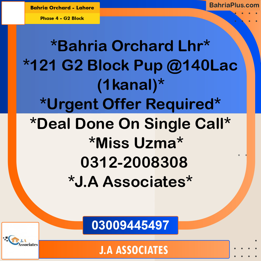 1 Kanal Residential Plot for Sale in Phase 4 - G2 Block -  Bahria Orchard, Lahore - (BP-284364)