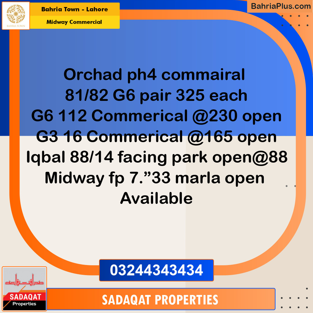 7.33 Marla Commercial Plot for Sale in Midway Commercial -  Bahria Town, Lahore - (BP-284398)