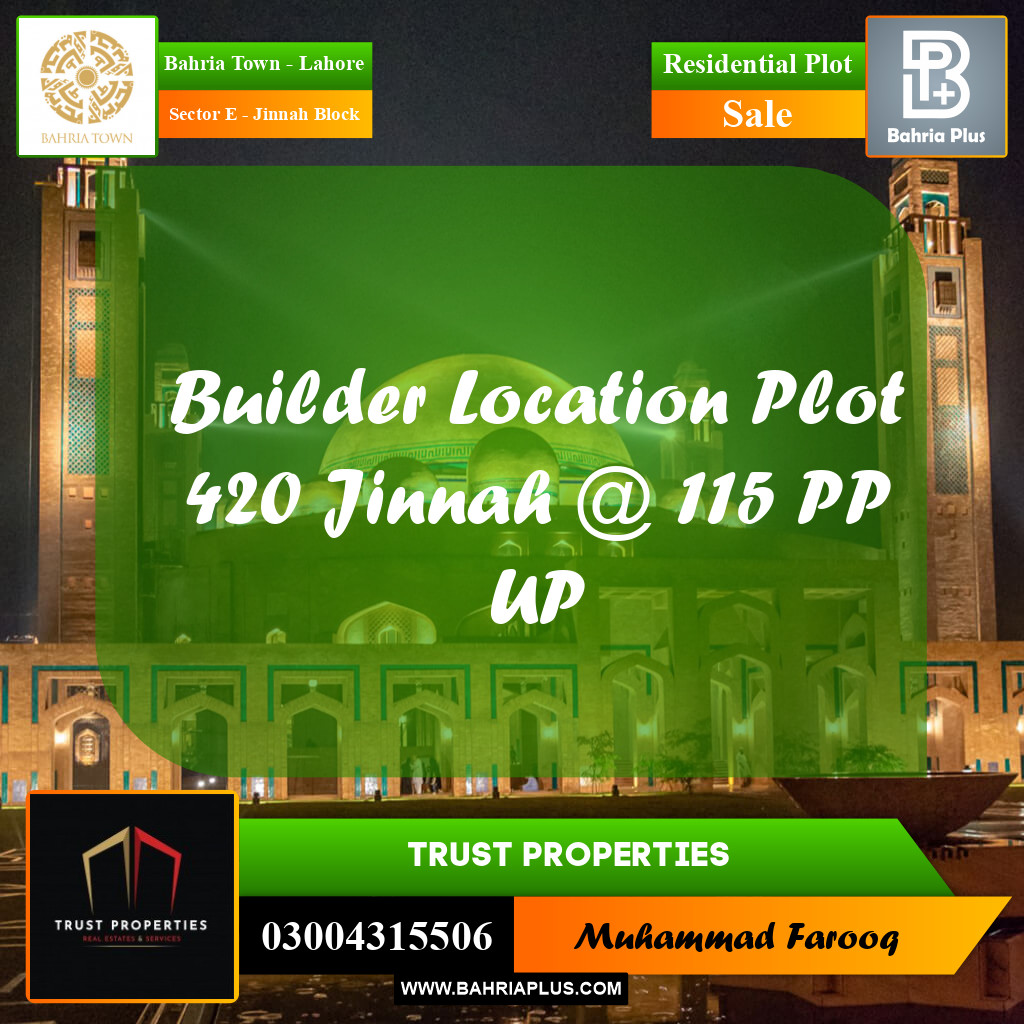 5 Marla Residential Plot for Sale in Sector E - Jinnah Block -  Bahria Town, Lahore - (BP-284425)