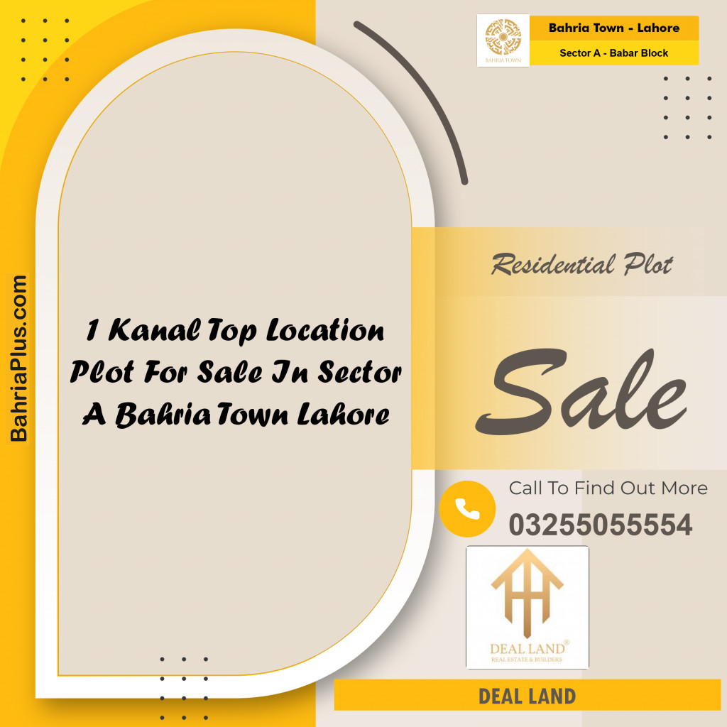 1 Kanal Residential Plot for Sale in Sector A - Babar Block -  Bahria Town, Lahore - (BP-284426)