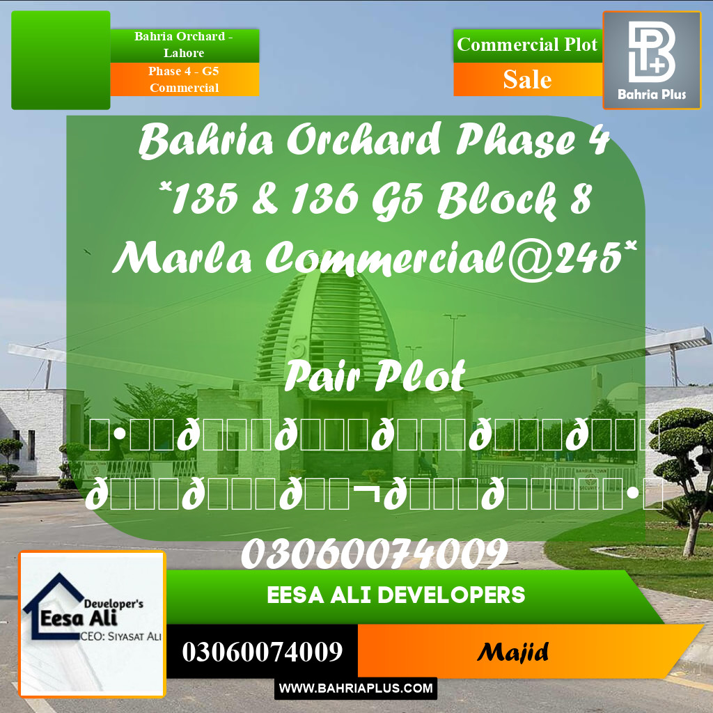 Commercial Plot for Sale in Phase 4 - G5 Commercial -  Bahria Orchard, Lahore - (BP-284479)