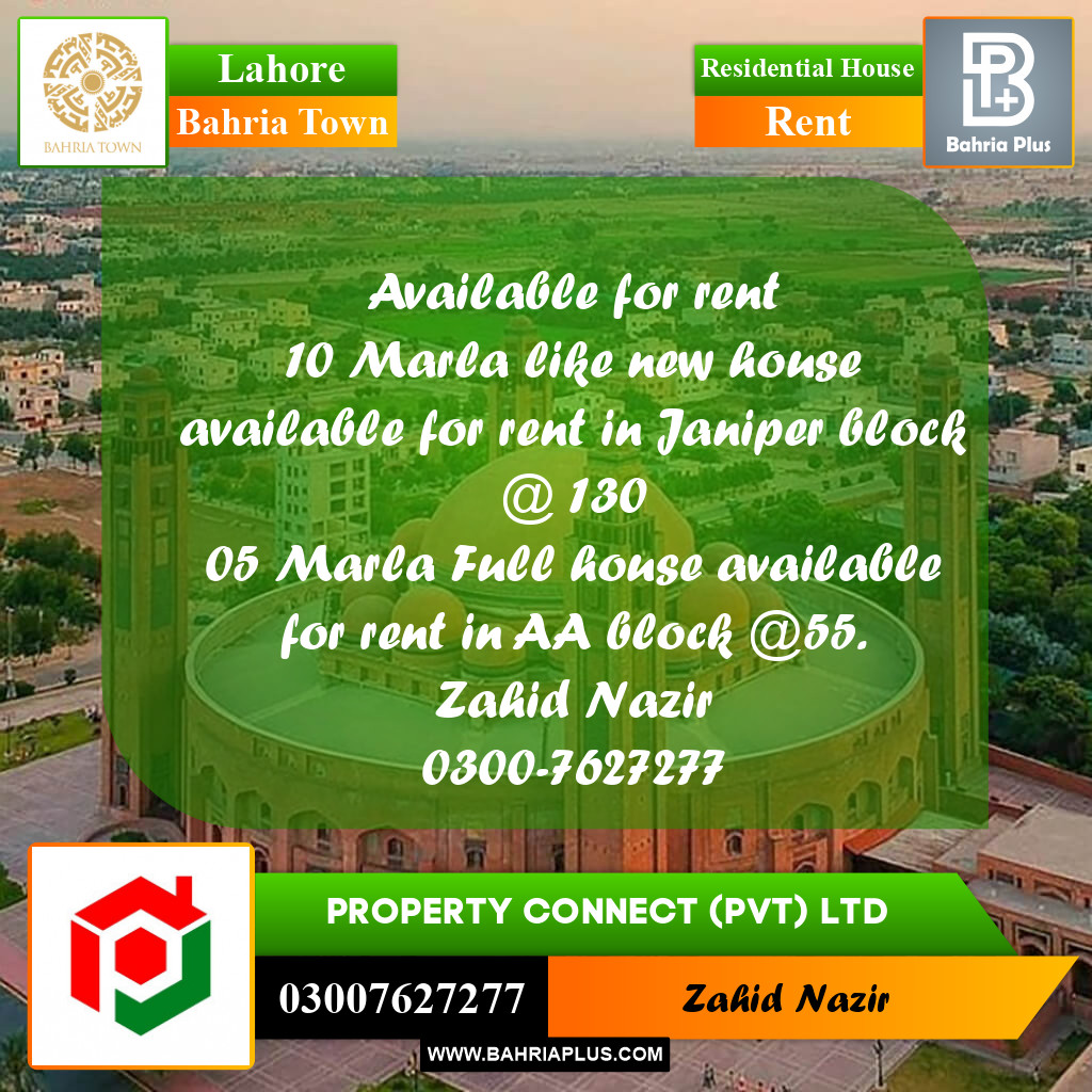 Residential House for Rent in Bahria Town, Lahore - (BP-284482)