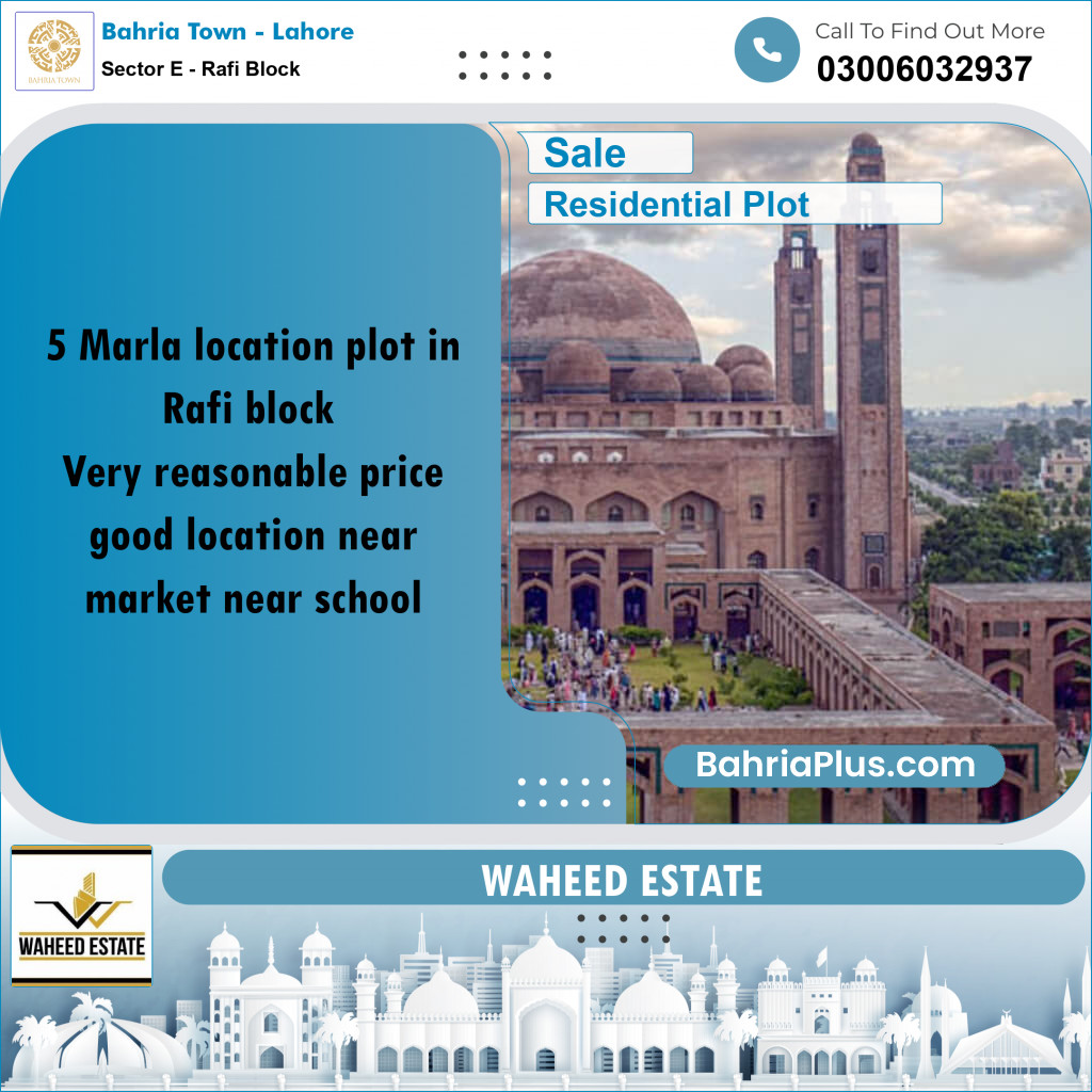 5 Marla Residential Plot for Sale in Sector E - Rafi Block -  Bahria Town, Lahore - (BP-284491)
