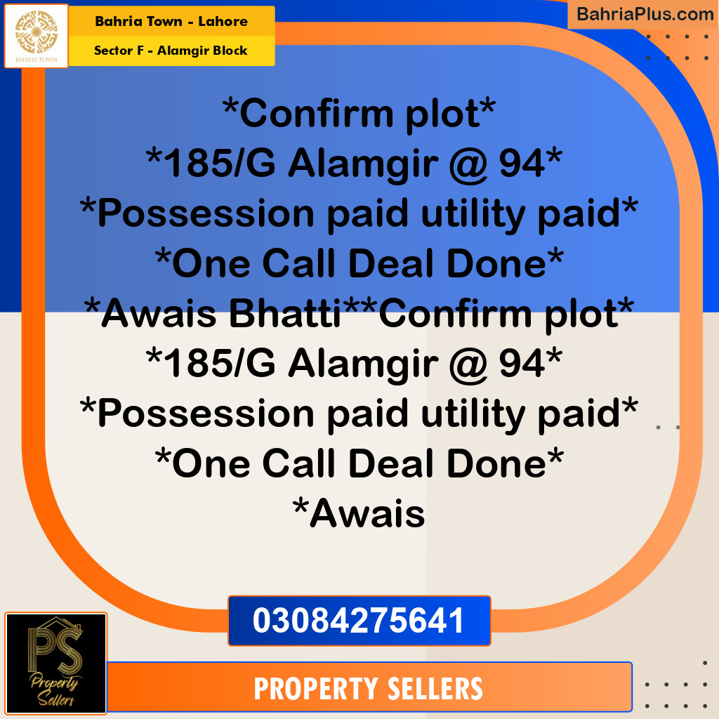 10 Marla Residential Plot for Sale in Sector F - Alamgir Block -  Bahria Town, Lahore - (BP-284498)