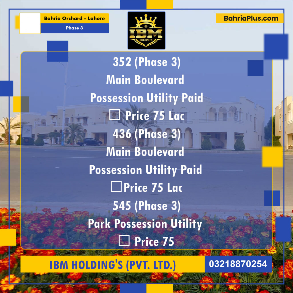 8 Marla Residential Plot for Sale in Phase 3 -  Bahria Orchard, Lahore - (BP-284516)