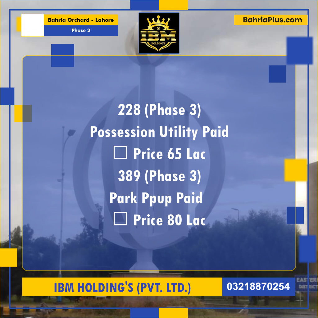 8 Marla Residential Plot for Sale in Phase 3 -  Bahria Orchard, Lahore - (BP-284521)