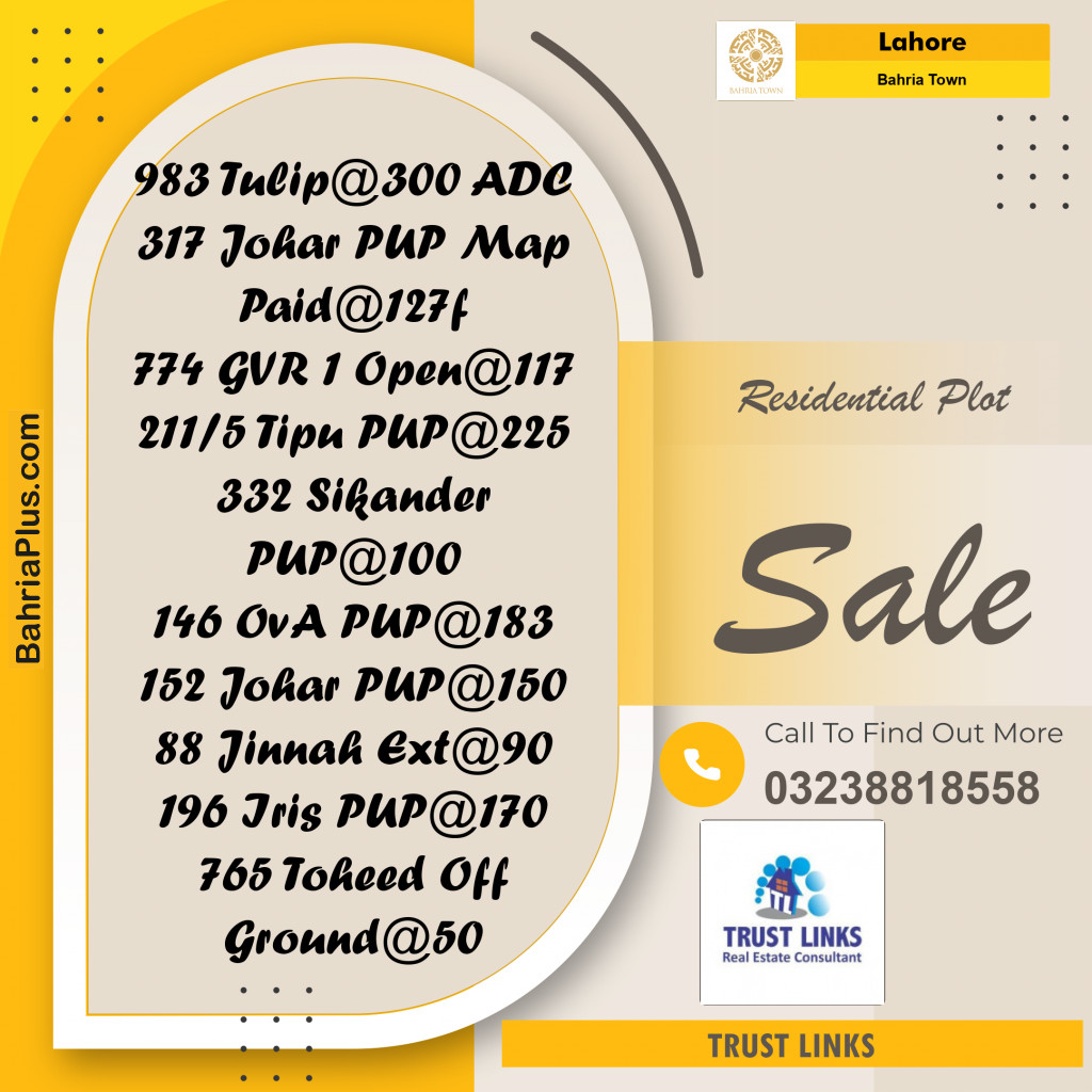 Residential Plot for Sale in Bahria Town, Lahore - (BP-284544)