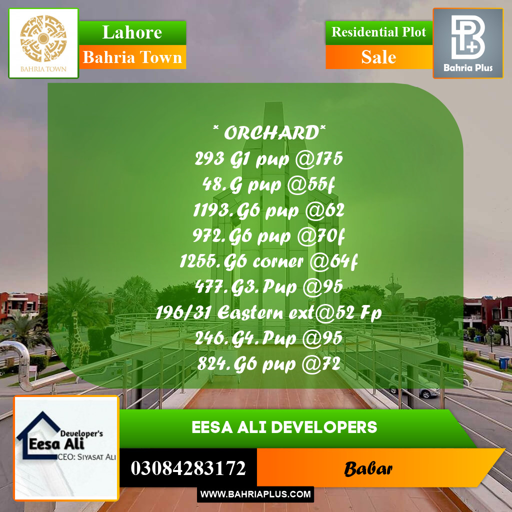 Residential Plot for Sale in Bahria Town, Lahore - (BP-284561)