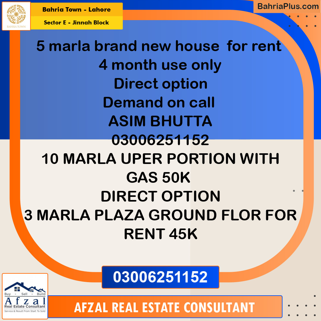 5 Marla Residential House for Sale in Sector E - Jinnah Block -  Bahria Town, Lahore - (BP-284600)