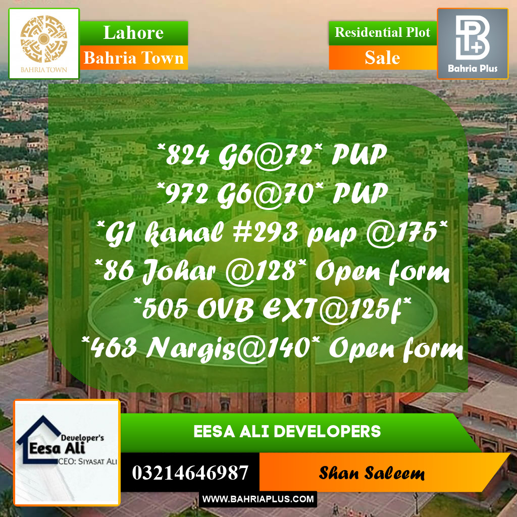 Residential Plot for Sale in Bahria Town, Lahore - (BP-284658)