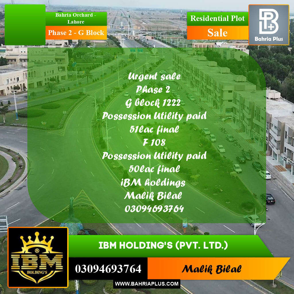 5 Marla Residential Plot for Sale in Phase 2 - G Block -  Bahria Orchard, Lahore - (BP-284698)