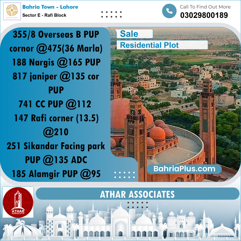 13 Marla Residential Plot for Sale in Sector E - Rafi Block -  Bahria Town, Lahore - (BP-284724)